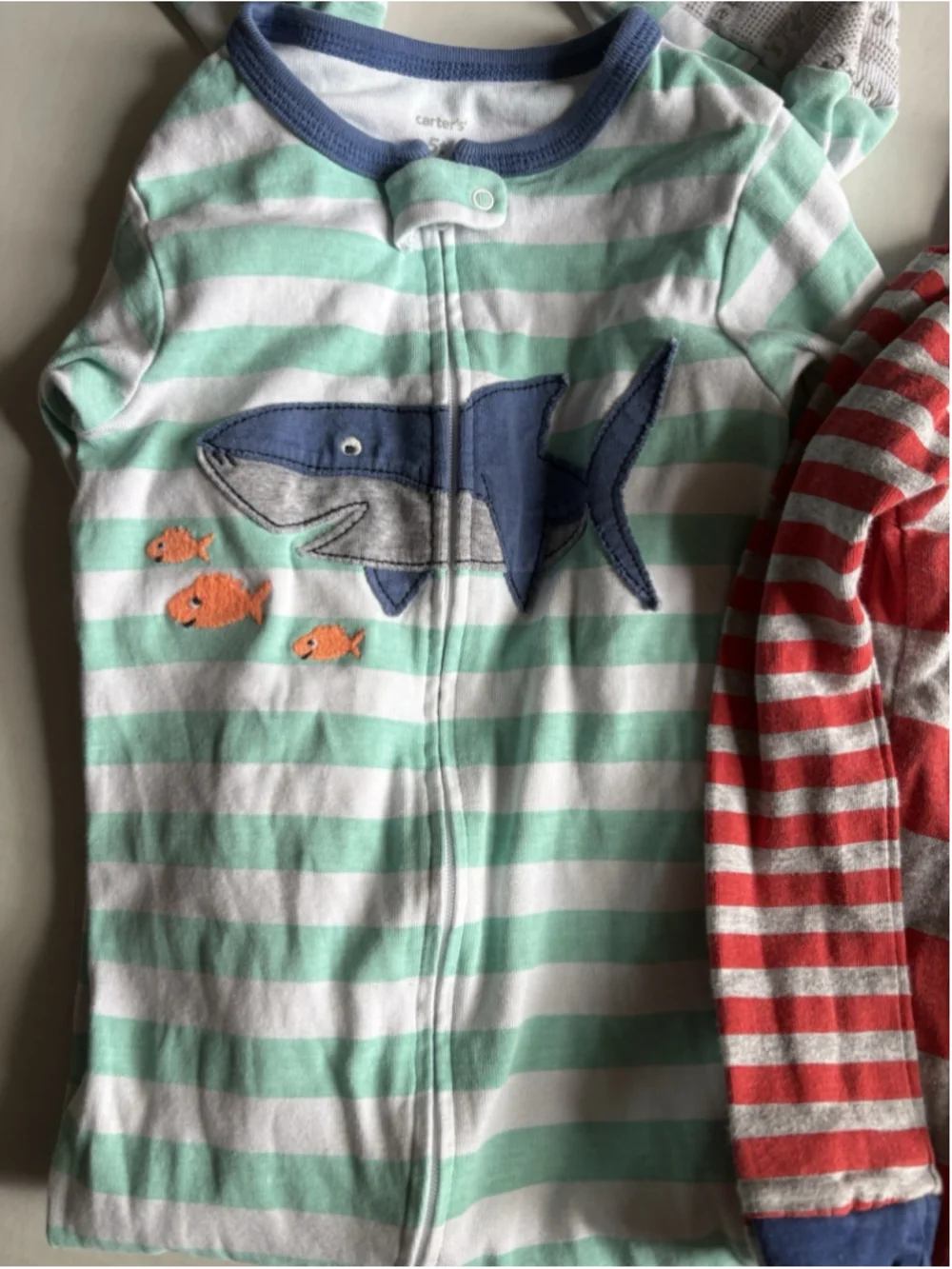 Boys Carter's One-Piece Footed Pajamas 5T Lot Of 4 Cotton Non-fleece Zip Up